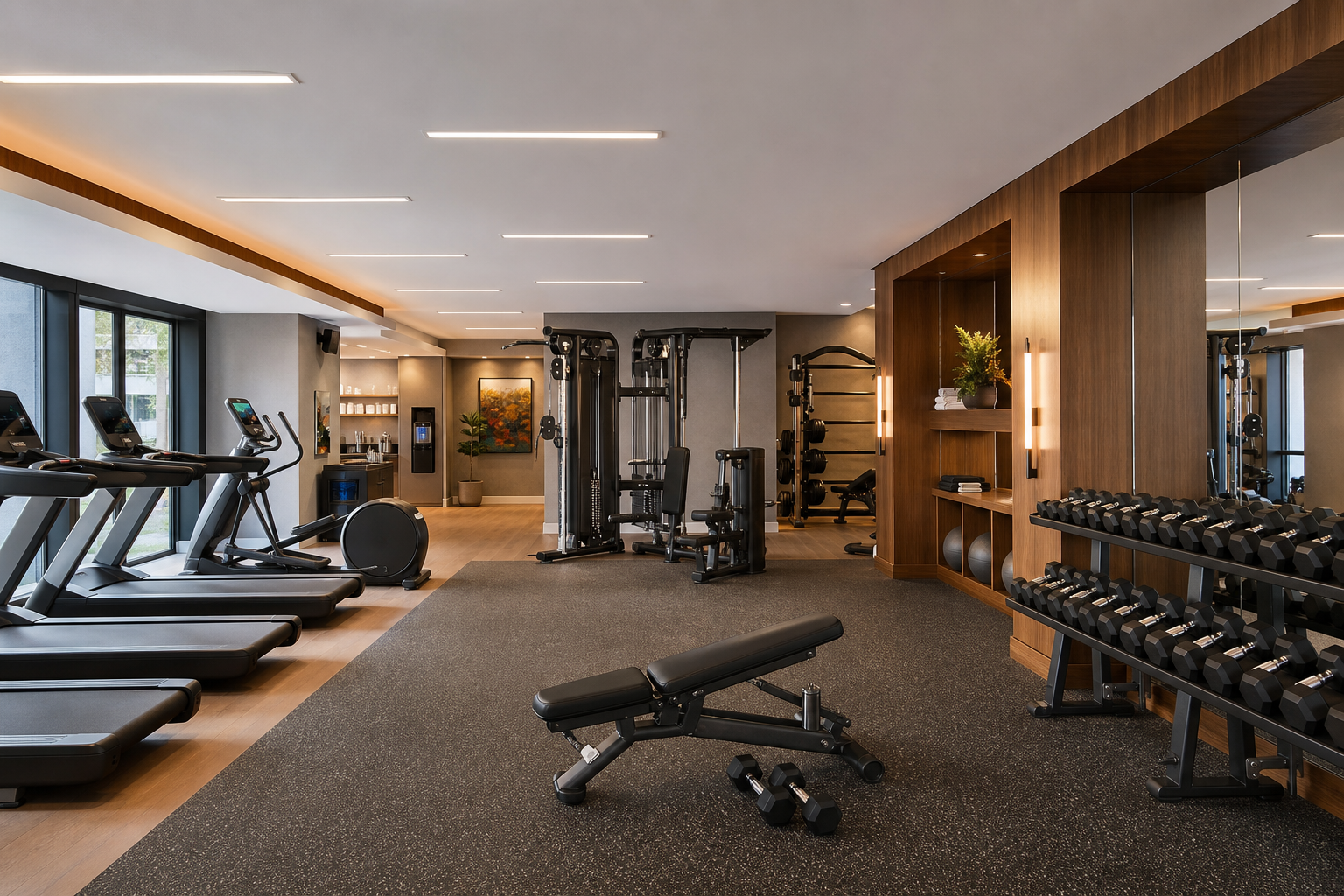 Compact hotel or apartment fitness center package