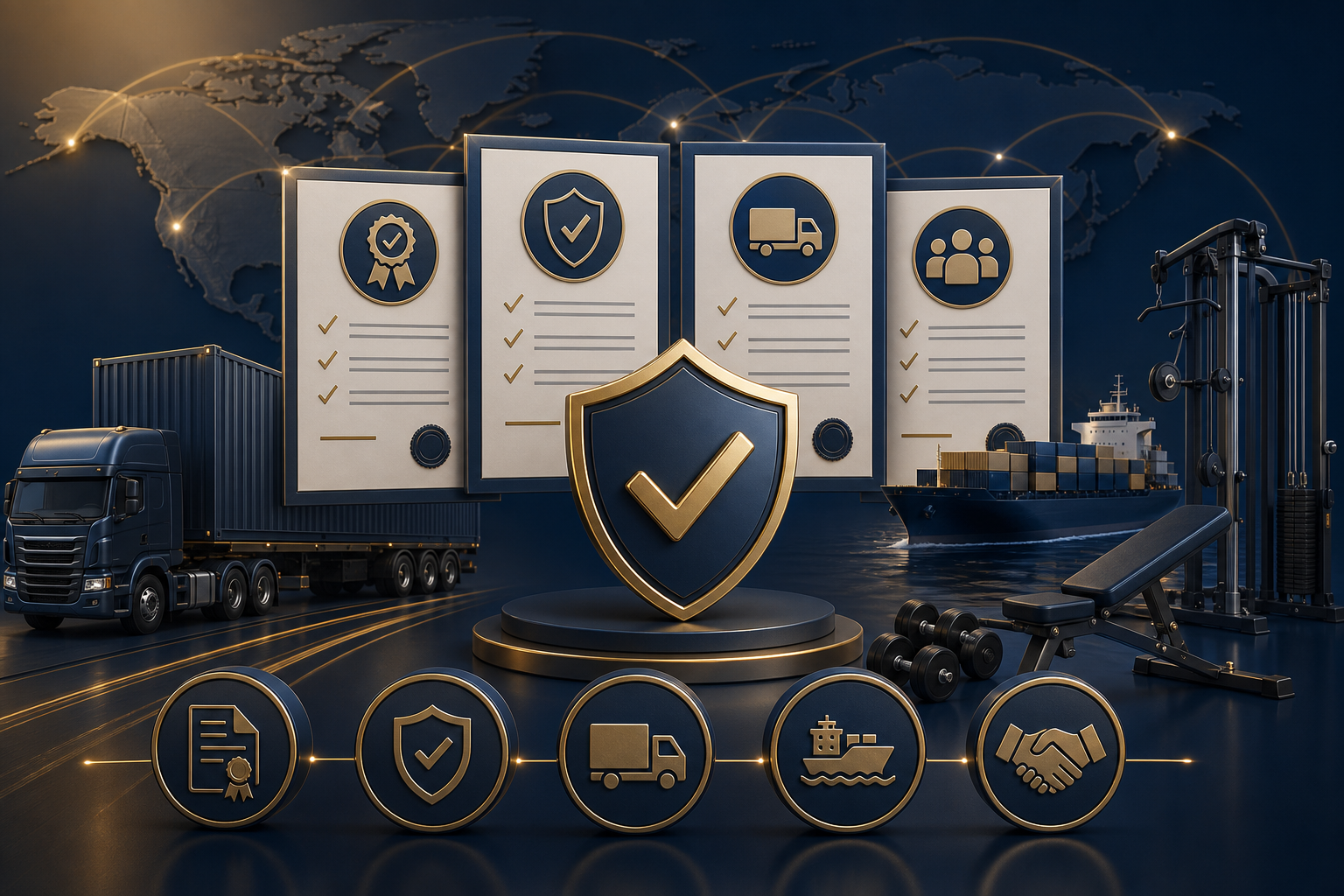 Premium trust visual representing certifications insurance freight and supplier partnerships